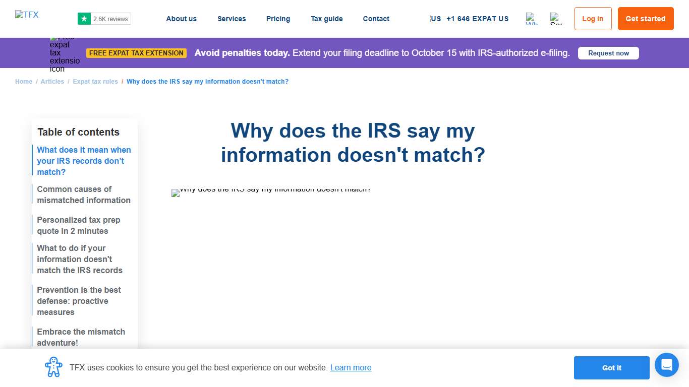 Why does the IRS say my information doesn't match 2026 TfE