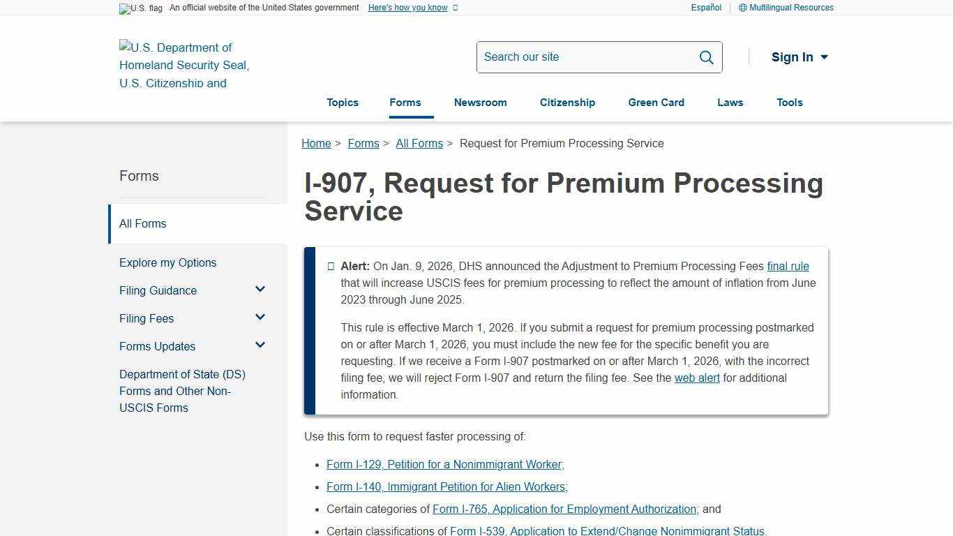 Request for Premium Processing Service USCIS