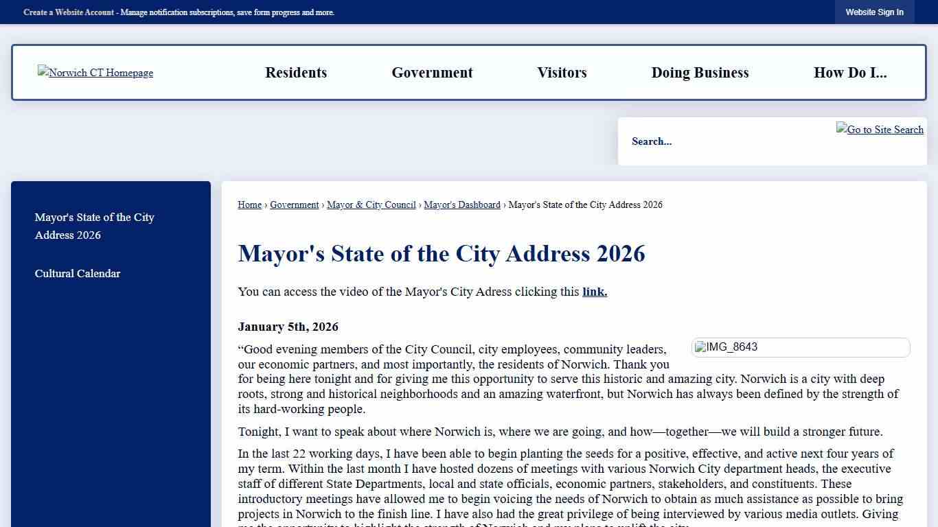 Mayor's State of the City Address 2026 Norwich, CT - Official Website